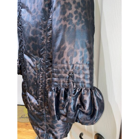 Marcona Vintage Womens Leopard Print Puffer Coat With Faux Fur Trim Hood Size M - Picture 7 of 12